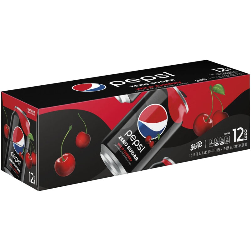 Pepsi Cola Zero Sugar Wild Cherry Soda Pop, 12 oz, 12 Pack Cans - Image 4