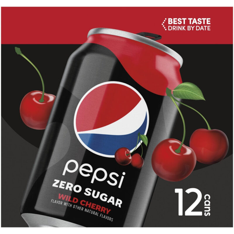 Pepsi Cola Zero Sugar Wild Cherry Soda Pop, 12 oz, 12 Pack Cans - Image 2