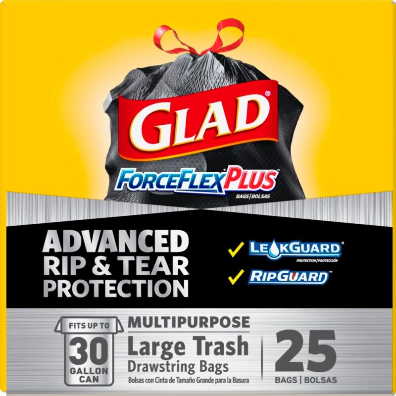 Glad Trash Bags, Multipurpose, Drawstring, Large, 30 Gallon, 25 bags - Image 2