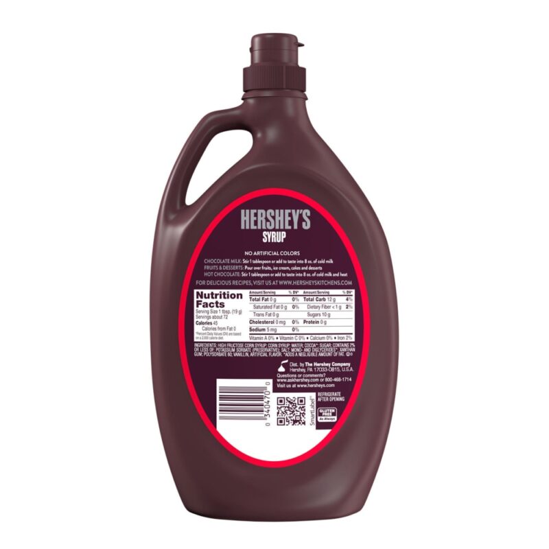 Hershey's Genuine Chocolate Syrup, Fat Free, Gluten Free, 48 oz Bulk Bottle - Image 2