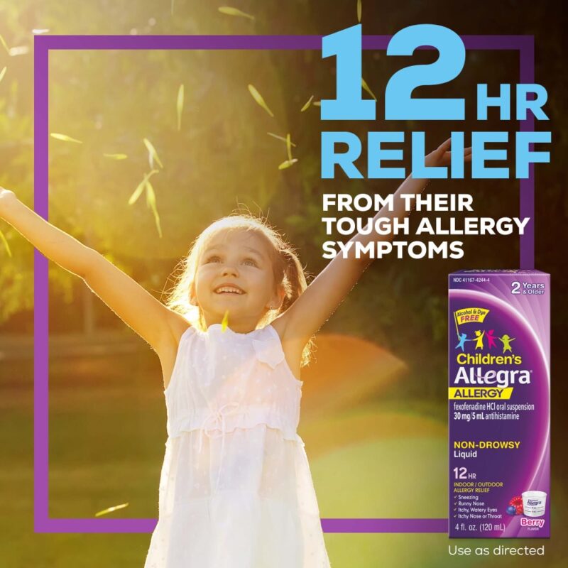 Allegra Allergy Relief, Children's, Indoor/Outdoor, Berry Flavor, Non-Drowsy, 12 Hr, Liquid, 4 fl oz (120 ml) - Image 3