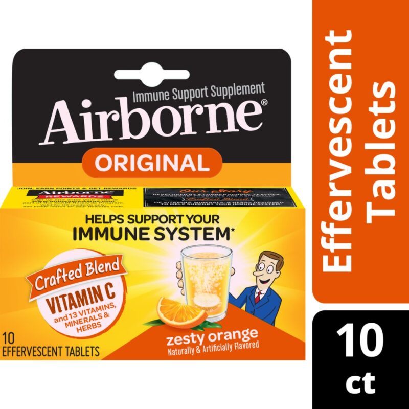 Airborne Immune Support Supplement, Original, Effervescent Tablets, Zesty Orange, 10 tablets - Image 2