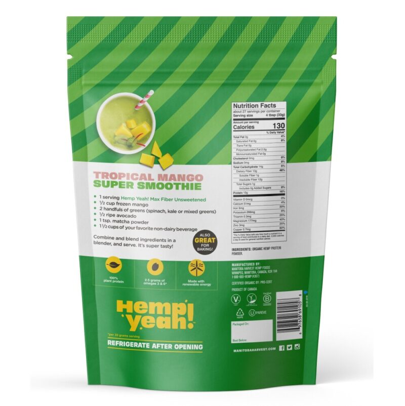 Manitoba Harvest - Hemp Yeah! Max Fiber Organic Hemp Protein Unsweetened - 2 lbs - Image 2