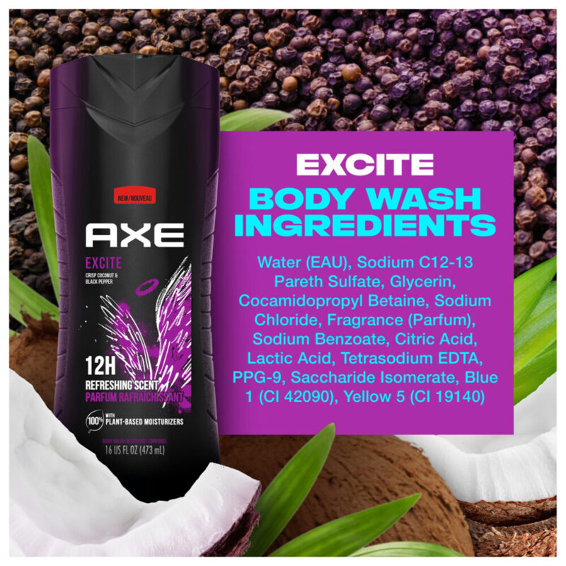 Axe Body Wash, Excite, Crisp Coconut & Black Pepper Scent, 16 fl oz (473 ml) - Image 5