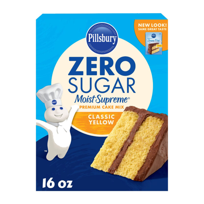 Pillsbury Zero Sugar Moist Supreme Yellow Premium Cake Mix, 16 Oz Box