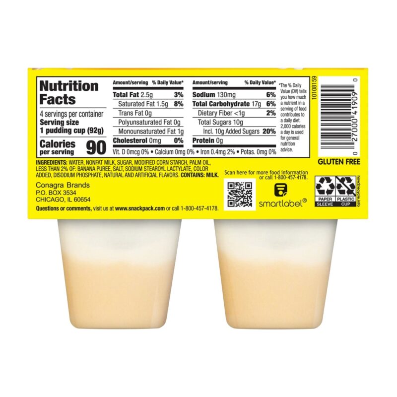 Snack Pack Banana Cream Pie Pudding Cups, 4 Count - Image 2