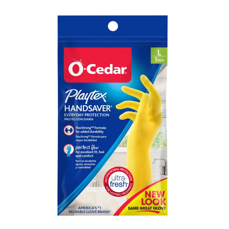 Playtex O-Cedar Handsaver Rubber Gloves Reusable Size Large 1 Pair - Image 3