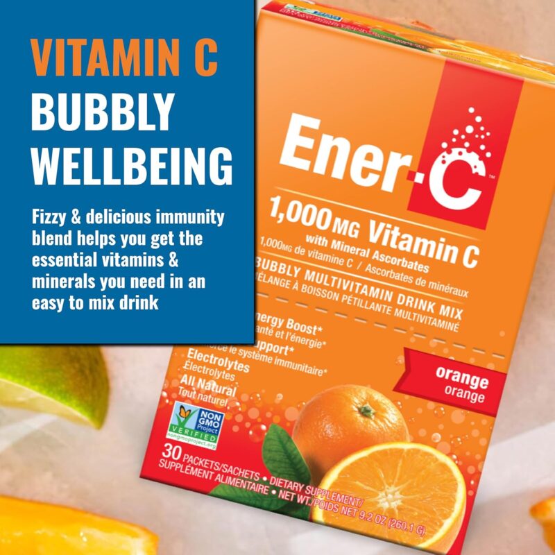 Ener-C Orange Multivitamin Drink Mix Powder Vitamin C 1000mg & Electrolytes with Real Fruit Juice Natural Energy & Immune Support for Women & Men, Non-GMO Vegan & Gluten Free,  30 Count - Image 3