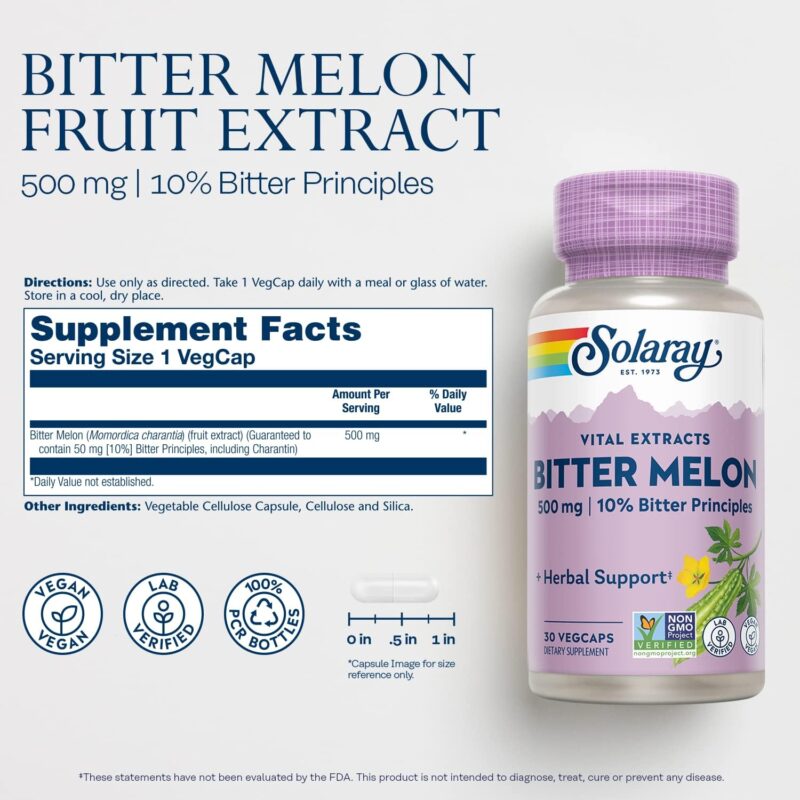 Solaray, Bitter Melon Extract 500 mg, 30 VegCaps - Image 2