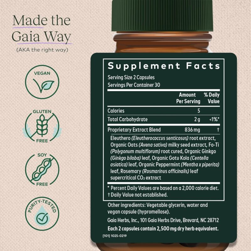 Gaia Herbs Mental Alertness 60 Vegan Capsules - Image 2