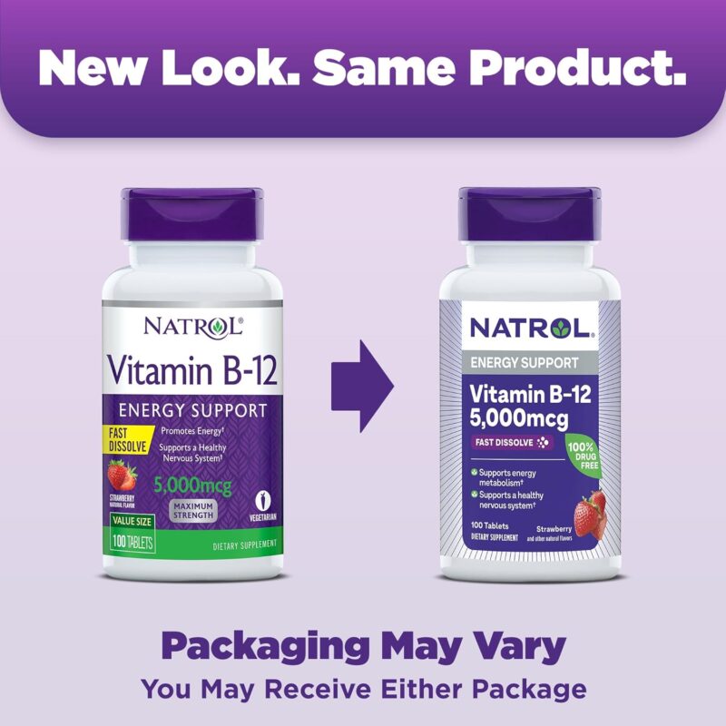 Natrol Vitamin B-12, Maximum Strength, 5000 mcg, Fast Dissolve Tablets, Strawberry Flavor, Value Size, 100 tablets - Image 2