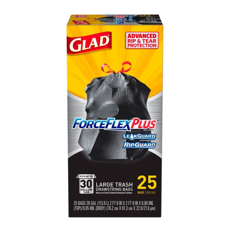 Glad Trash Bags, Multipurpose, Drawstring, Large, 30 Gallon, 25 bags