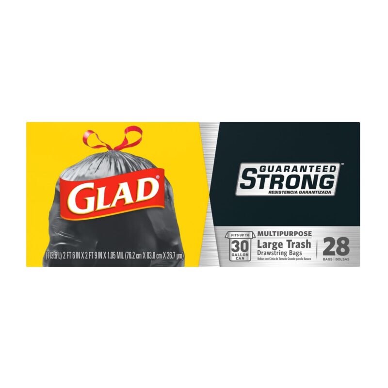 Glad Trash Bags, Drawstring, Multipurpose, Large, 30 Gallon, 28 bags - Image 4