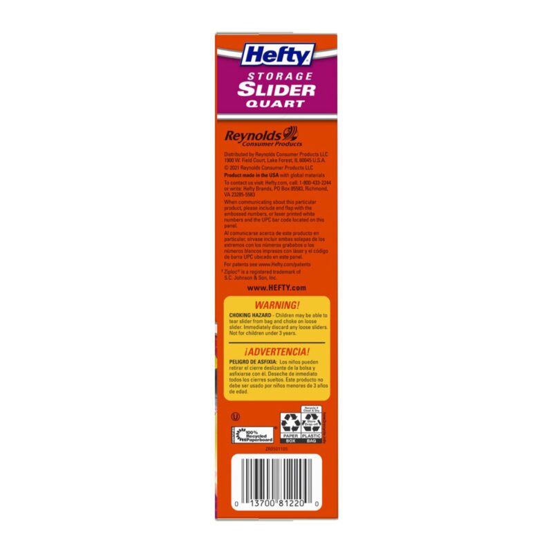 Hefty Slider Food Storage Bags, Quart Size, 1 Box of 20 Bags - Image 2