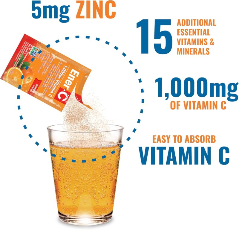 Ener-C Orange Multivitamin Drink Mix Powder Vitamin C 1000mg & Electrolytes with Real Fruit Juice Natural Energy & Immune Support for Women & Men, Non-GMO Vegan & Gluten Free,  30 Count - Image 4