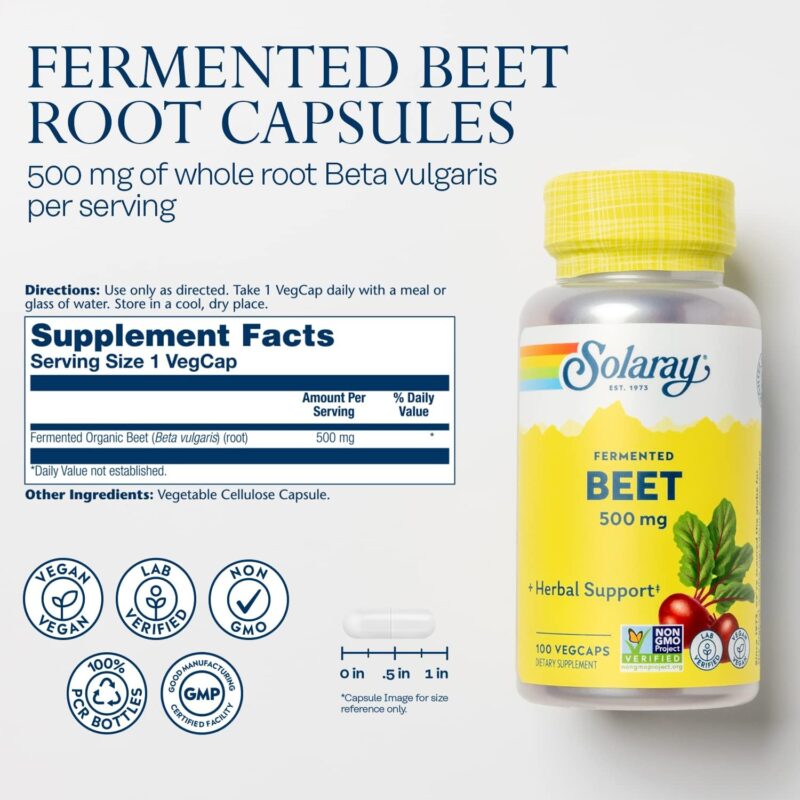 Solaray Fermented Beet, 500 mg, 100 VegCaps - Image 3