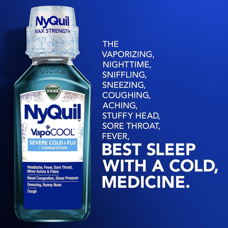 Vicks NyQuil Severe with VapoCOOL Nighttime Cough, Cold and Flu Relief Liquid, Berry, 12 Fl Oz - Image 4