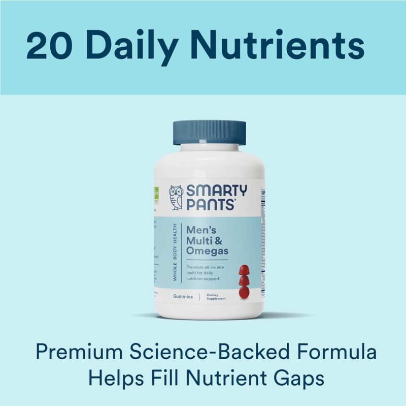 SmartyPants Multivitamin for Men, Gummies: Omega 3 Fish Oil (EPA/DHA), Methylfolate, CoQ10, Vitamin D3, C, Vitamin B12, B6, Great Stocking Stuffers, Gifts for Men, 180 Gummies - Image 4