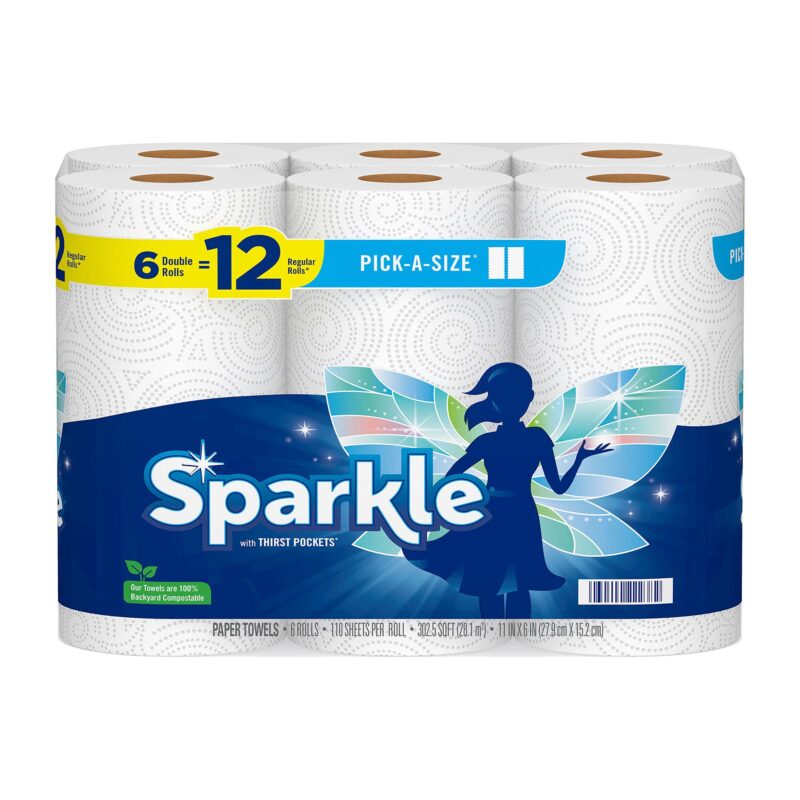 Sparkle Pick-A-Size Paper Towels, 6 Double Rolls = 12 Regular Rolls