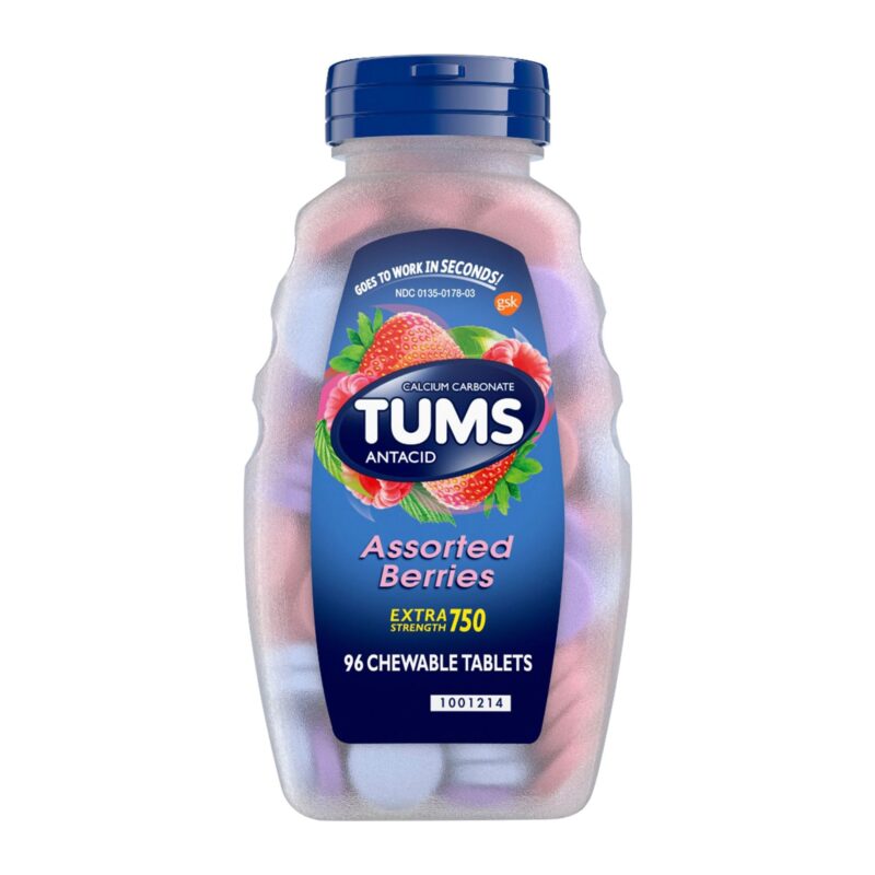 Tums Antacid, Extra Strength 750, Assorted Berries, Chewable Tablets, 96 chewable tablets