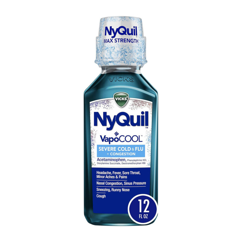 Vicks NyQuil Severe with VapoCOOL Nighttime Cough, Cold and Flu Relief Liquid, Berry, 12 Fl Oz