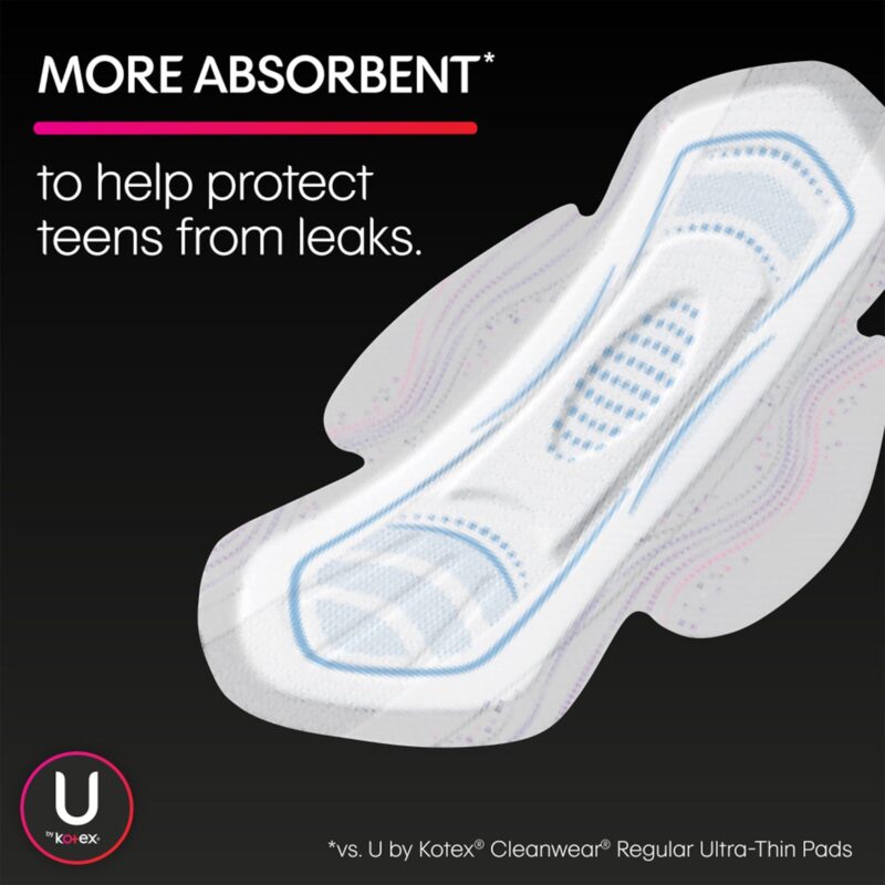 U by Kotex Teen Ultra Thin Feminine Pads with Wings, Extra Absorbency, Unscented, 14 Count - Image 4