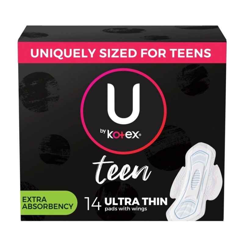 U by Kotex Teen Ultra Thin Feminine Pads with Wings, Extra Absorbency, Unscented, 14 Count - Image 6