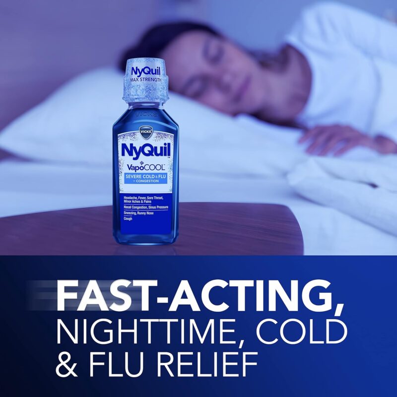 Vicks NyQuil Severe with VapoCOOL Nighttime Cough, Cold and Flu Relief Liquid, Berry, 12 Fl Oz - Image 5