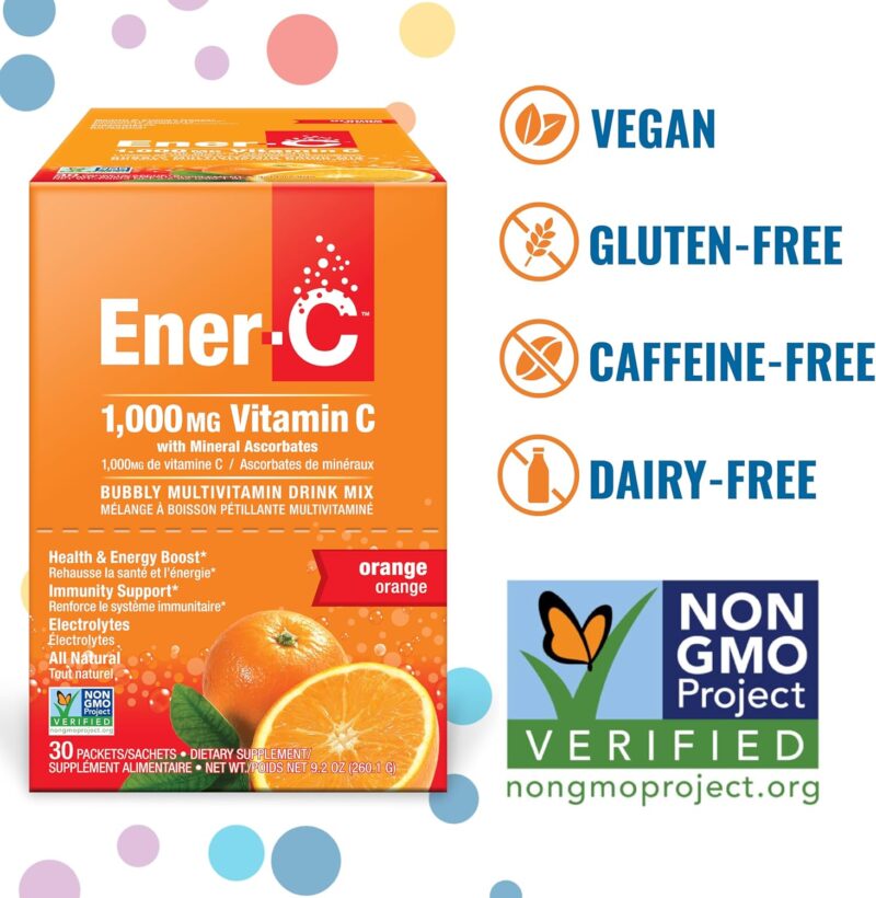 Ener-C Orange Multivitamin Drink Mix Powder Vitamin C 1000mg & Electrolytes with Real Fruit Juice Natural Energy & Immune Support for Women & Men, Non-GMO Vegan & Gluten Free,  30 Count - Image 6