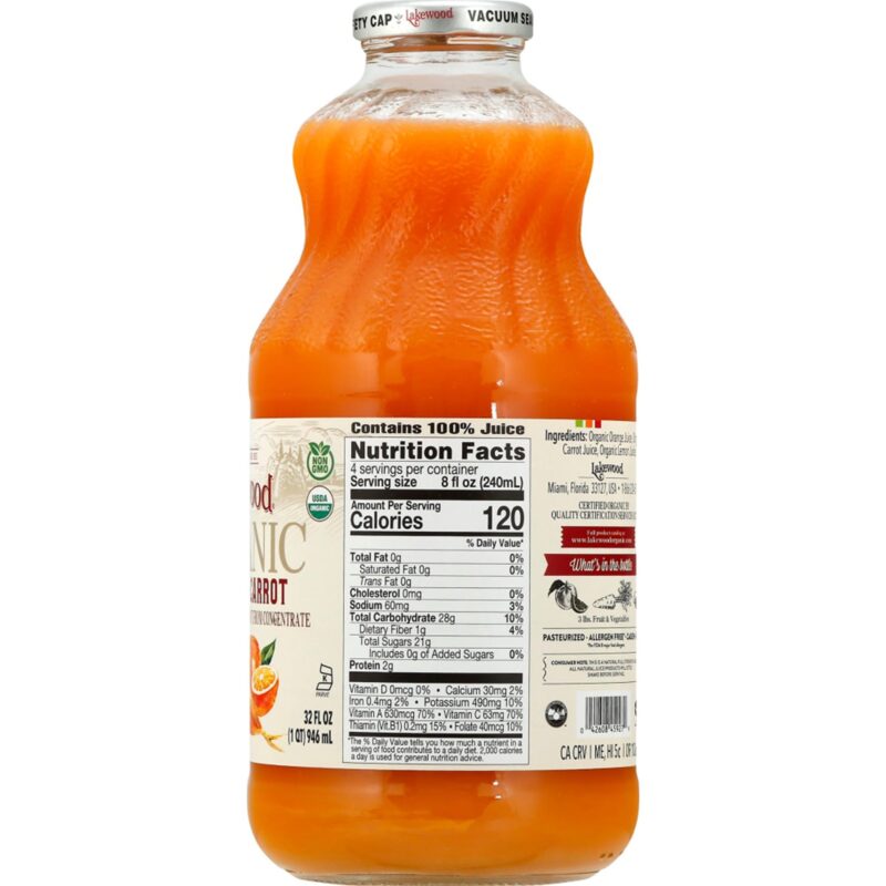 Lakewood, 100% Juice Blend Fresh Pressed Orange & Carrot 32 fl oz - Image 2