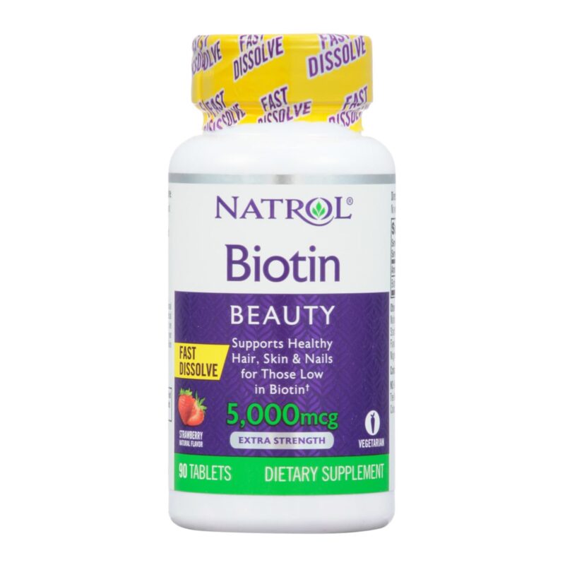 Natrol Biotin, Extra Strength, 5000 mcg, Fast Dissolve, Tablets, Strawberry, 90 tablets - Image 2