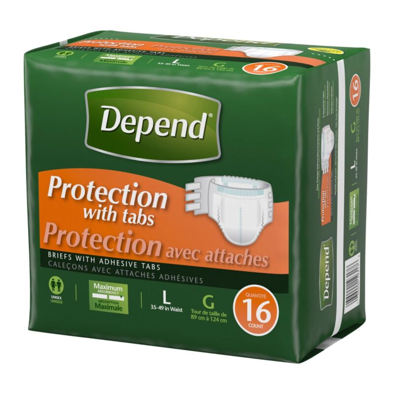 Depend Briefs, with Adhesive Tabs, Maximum Absorbency, Unisex, Large, 16 briefs