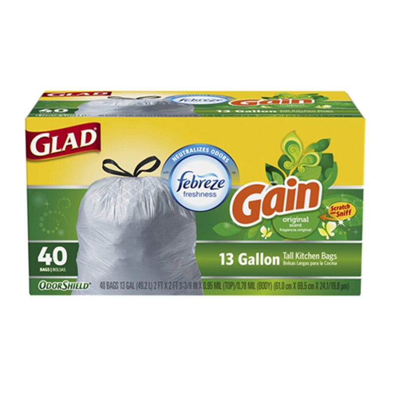 Glad Kitchen Bags, Tall, Drawstring, Gain Original Scent, 13 Gallon, 40 bags - Image 3