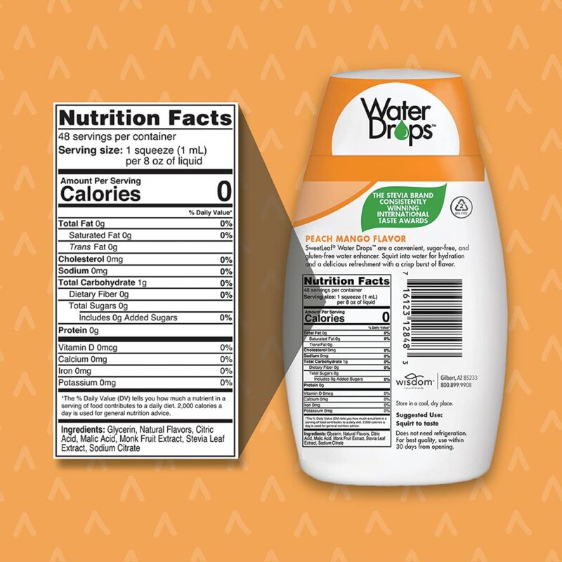 Wisdom Natural, SweetLeaf, Water Drops, Delicious Stevia Water Enhancer, Peach Mango, 1.62 fl oz (48 ml) - Image 2