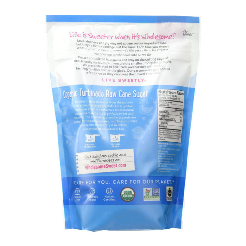 Wholesome Sweeteners, Organic Raw Cane Turbinado Sugar, 1.5 lbs (680 g) - Image 2