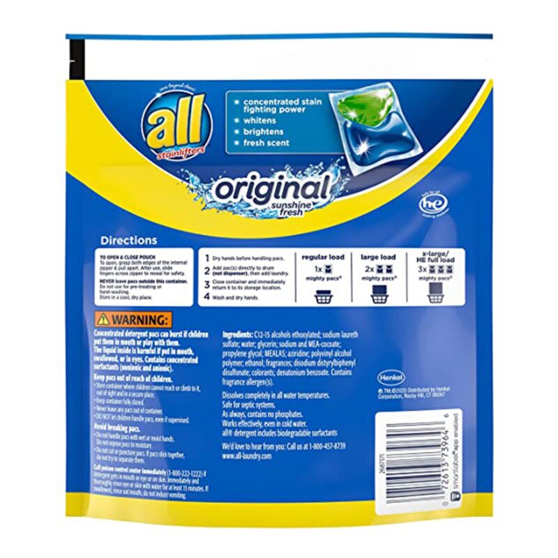 All Mighty Pacs Laundry Detergent, 4 In 1 Stainlifter Pouch, 19 Count - Image 2