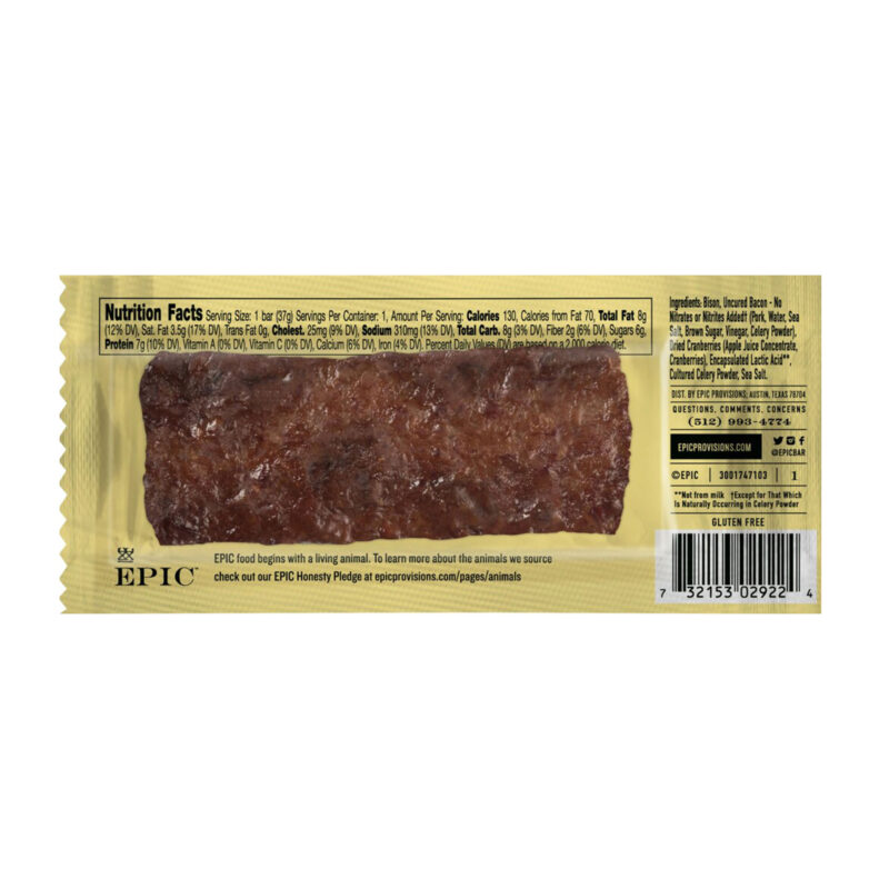 Epic Bison Bacon Cranberry Snack Bar, 1.3 Oz - Image 2