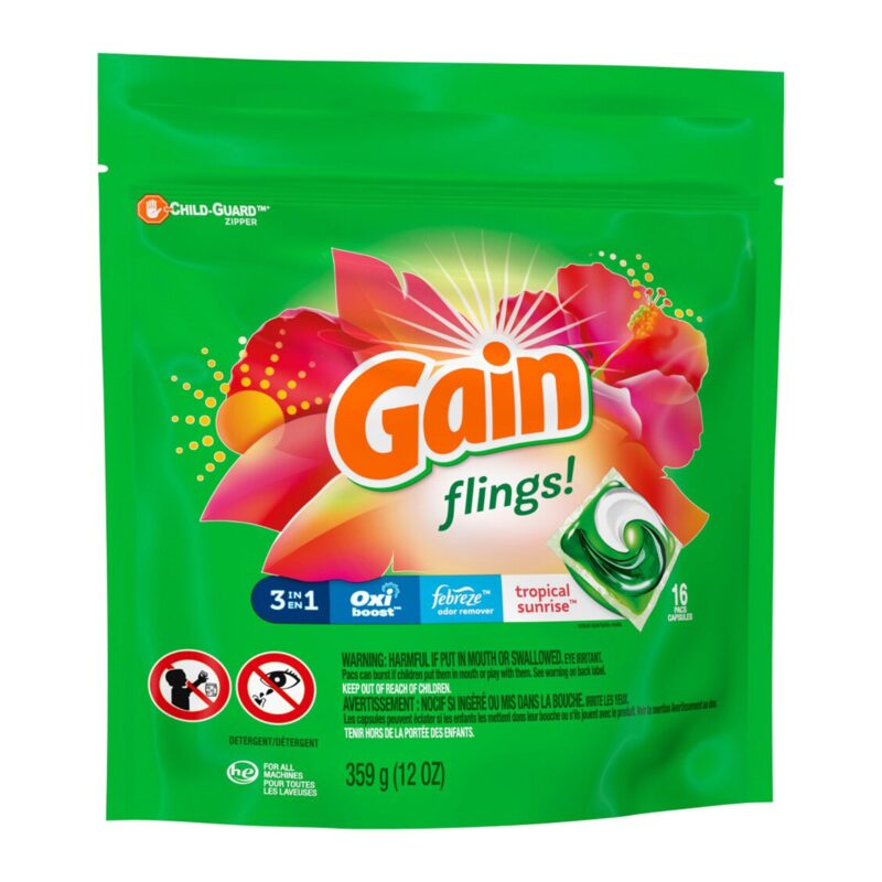 Gain Detergent, 3 in 1, Tropical Sunrise, Pacs, 16 capsules [359 g (12 oz)] - Image 4