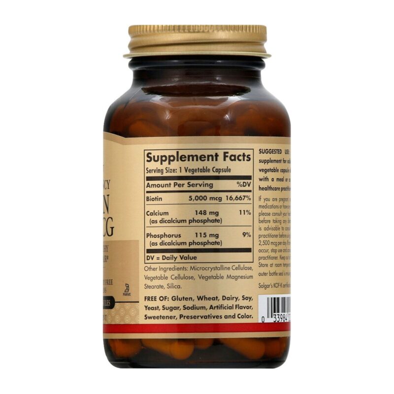 Solgar Biotin Vegetable Capsules, 5000 Mcg - 100 Ct - Image 2