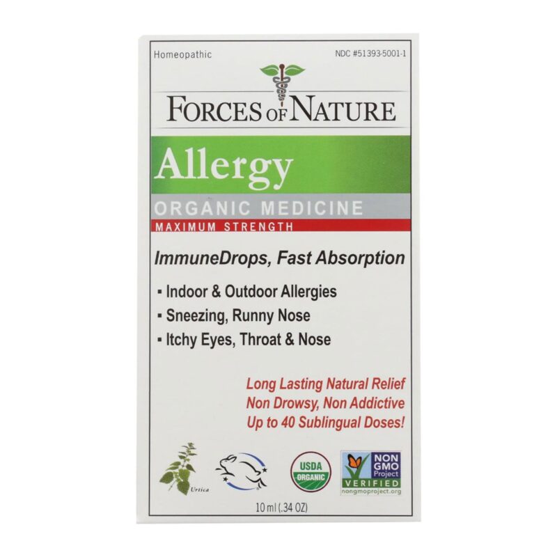 Forces of Nature, Allergy, Organic Medicine, ImmuneDrops, Maximum Strength, 0.34 oz (10 ml)