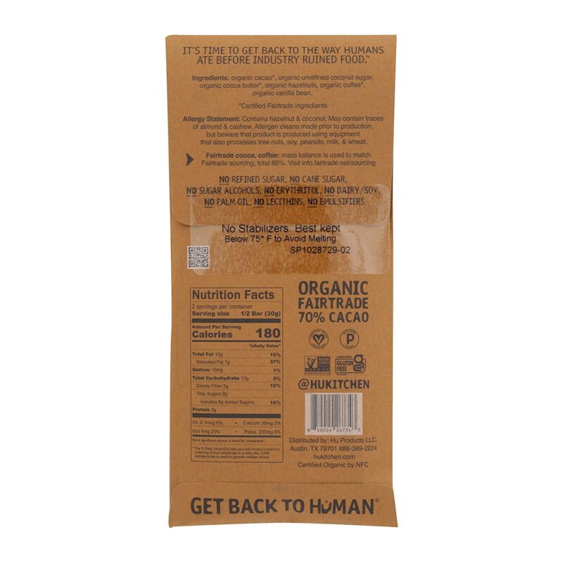 Hu Organic Hazelnut Coffee Dark Chocolate Bar, 2.1 Oz - Image 2