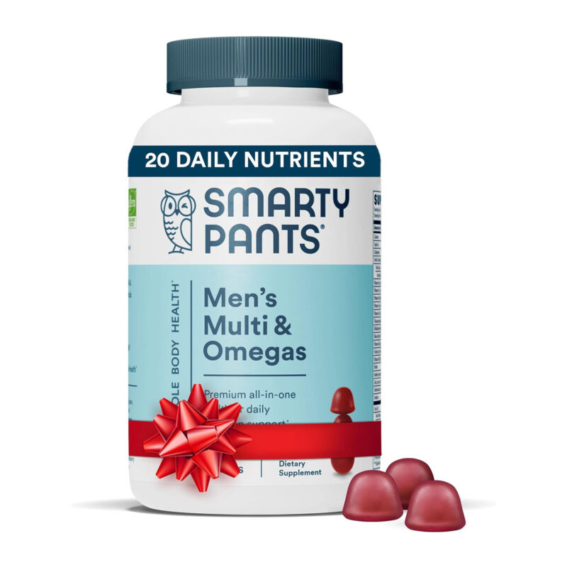 SmartyPants Multivitamin for Men, Gummies: Omega 3 Fish Oil (EPA/DHA), Methylfolate, CoQ10, Vitamin D3, C, Vitamin B12, B6, Great Stocking Stuffers, Gifts for Men, 180 Gummies