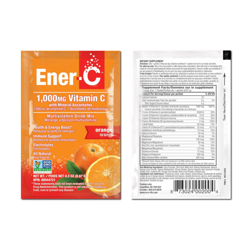 Ener-C Orange Multivitamin Drink Mix Powder Vitamin C 1000mg & Electrolytes with Real Fruit Juice Natural Energy & Immune Support for Women & Men, Non-GMO Vegan & Gluten Free,  30 Count - Image 2