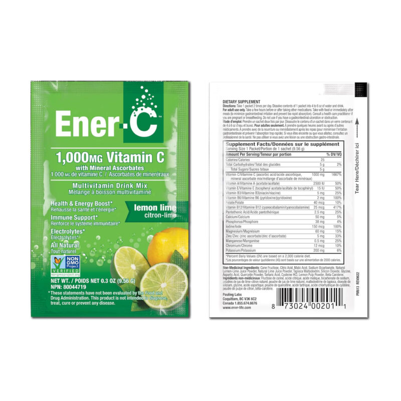 Ener-C Lemon Lime Multivitamin Drink Mix Powder Vitamin C 1000mg & Electrolytes with Real Fruit Juice Natural Energy & Immune Support for Women & Men, Non-GMO Vegan & Gluten Free, 30 Count - Image 2